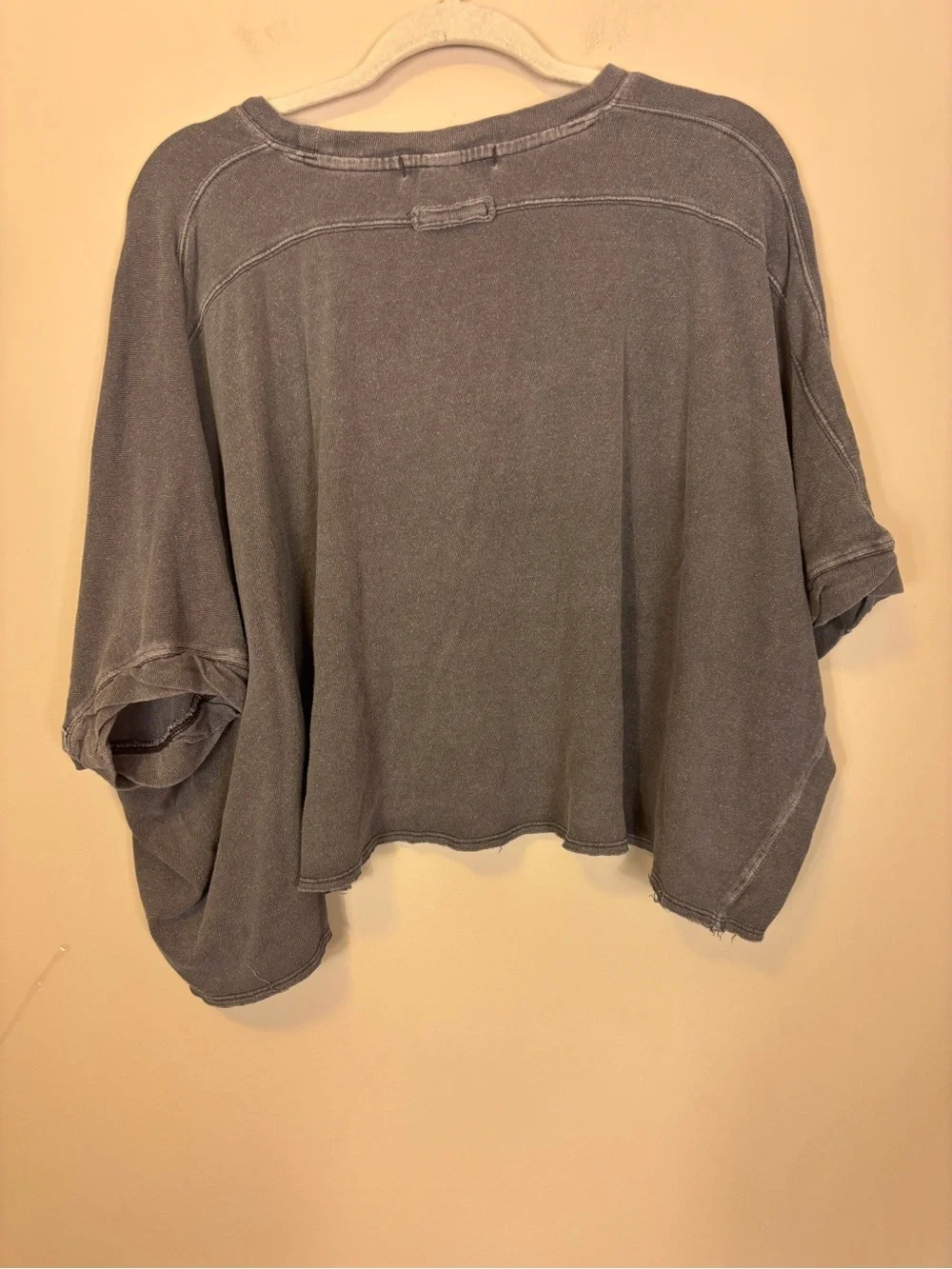 Free People Short Sleeve Cropped Boxy Tee in Washed Gray XS Small Flaw